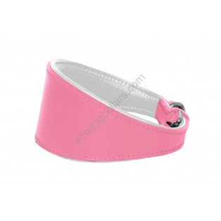  Ace Traditional Leather Dog Collar lined with super SOFT leather ::PINK with WHITE LINING::